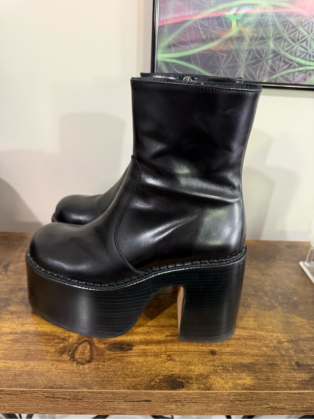 L'INTERVALLE Black Leather Platform Boots - EU 38 - Picture 7 of 14